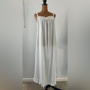 Vintage Erika Taylor Cotton Nightgown Blue Lace Petite Cottagecore